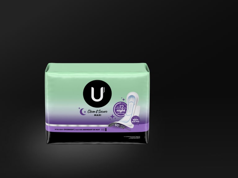 U by Kotex Clean & Secure Overnight Maxi Pads with Wings, Unscented 