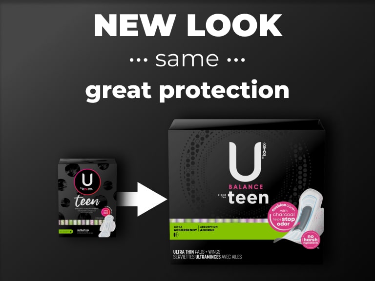 U by Kotex Balance Sized for Teens Ultra Thin with Wings Pads for Women,  Extra Absorbency, 28 Count (Packaging May Vary)