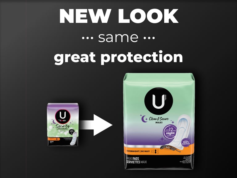 U by Kotex Clean & Secure Overnight Maxi Pads for women